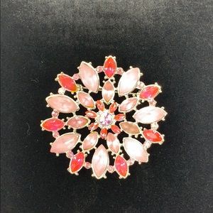 Pink Silver Tone Brooch